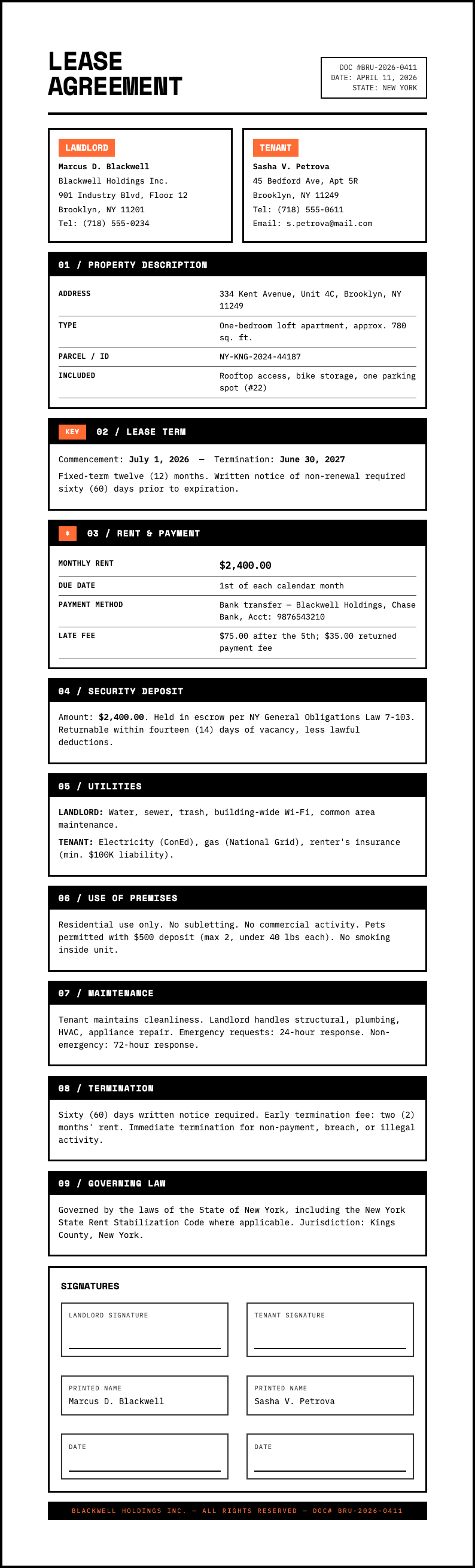 Neo brutalist rental agreement